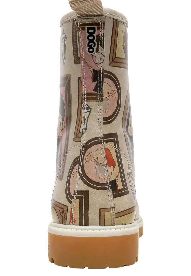 Women Vegan Leather Beige Long Boots - Warner Bros Harry Potter Frames-of-Hogwarts Design