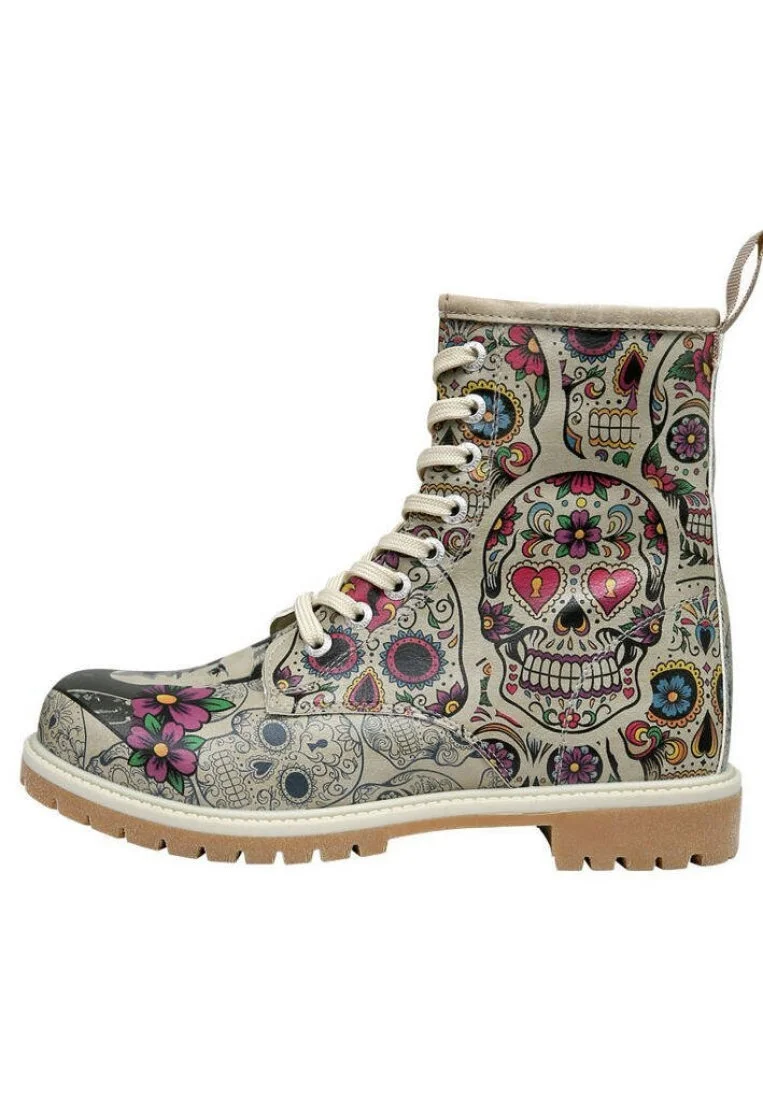 Women Vegan Leather Beige Long Boots - Remembrance Of Frida Kahlo Design