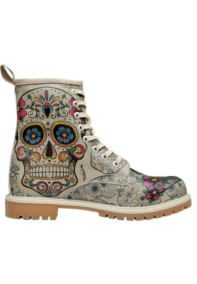 Women Vegan Leather Beige Long Boots - Remembrance Of Frida Kahlo Design