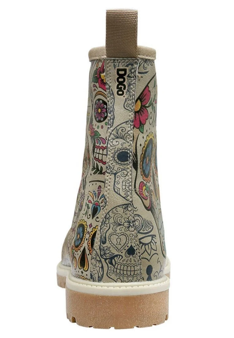 Women Vegan Leather Beige Long Boots - Remembrance Of Frida Kahlo Design