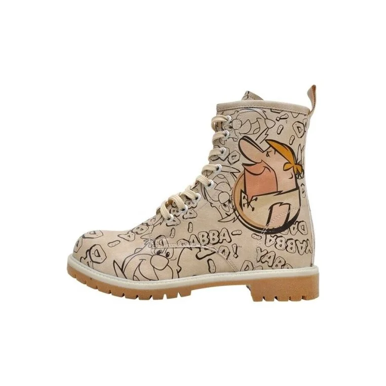 Women Vegan Leather Beige Long Boots - Warner Bros Yabba Dabba Doo Flintstones Design