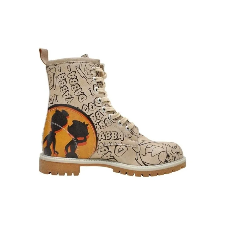 Women Vegan Leather Beige Long Boots - Warner Bros Yabba Dabba Doo Flintstones Design