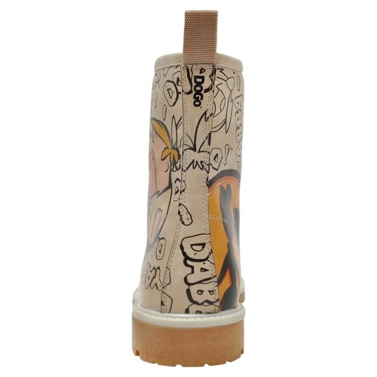 Women Vegan Leather Beige Long Boots - Warner Bros Yabba Dabba Doo Flintstones Design