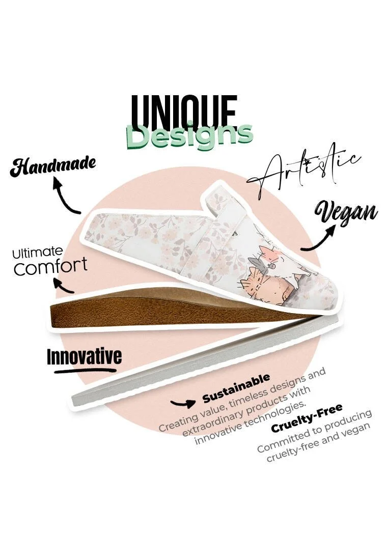Women Vegan Leather Beige Slippers - Trouble Makers Design