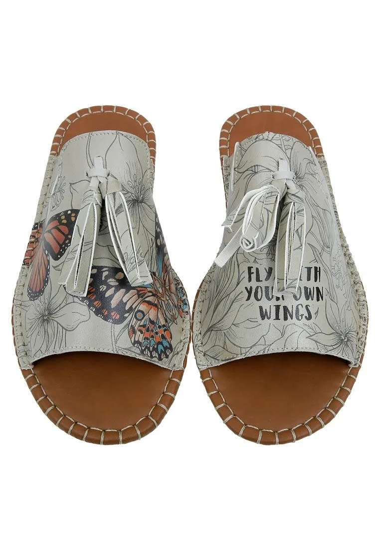 Women Vegan Leather Beige Slippers - Fly with Your Own Wings Design