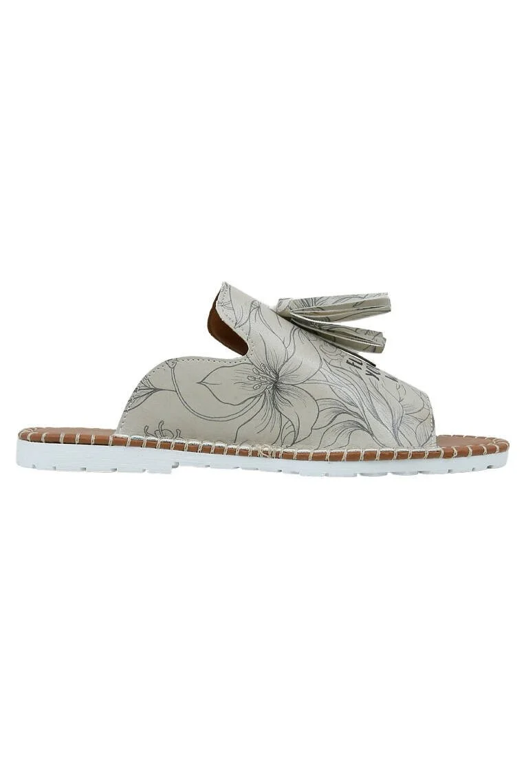 Women Vegan Leather Beige Slippers - Fly with Your Own Wings Design