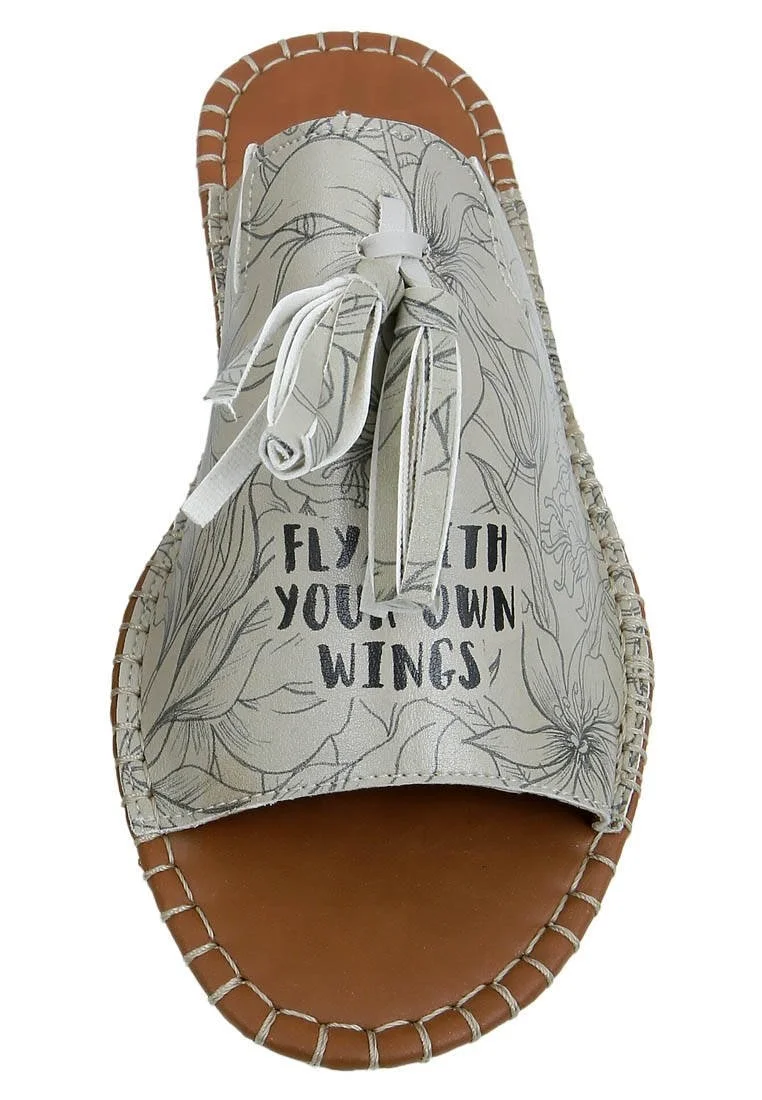 Women Vegan Leather Beige Slippers - Fly with Your Own Wings Design