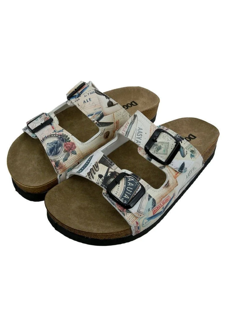 Women Vegan Leather Beige Slippers - Aeroplanes Design