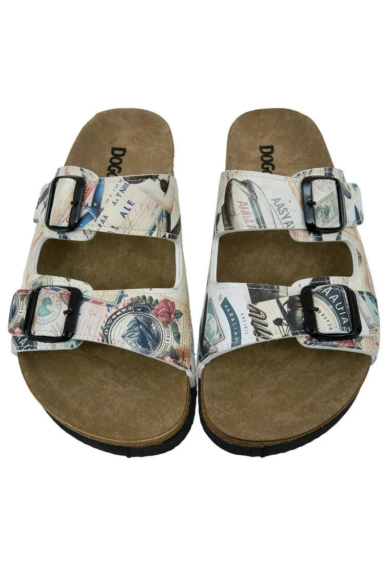 Women Vegan Leather Beige Slippers - Aeroplanes Design