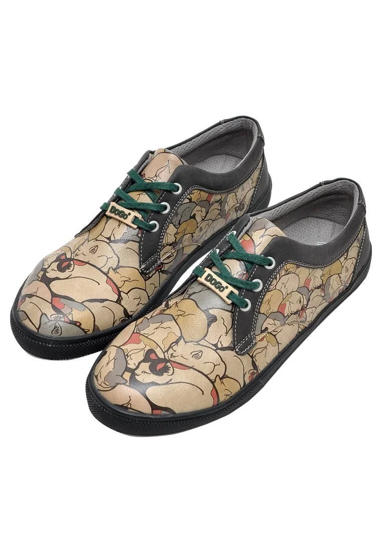 Women Vegan Leather Beige Sneakers - Sleeping Cats Design