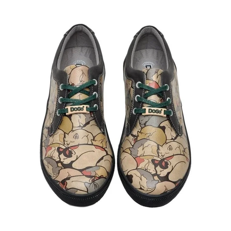 Women Vegan Leather Beige Sneakers - Sleeping Cats Design