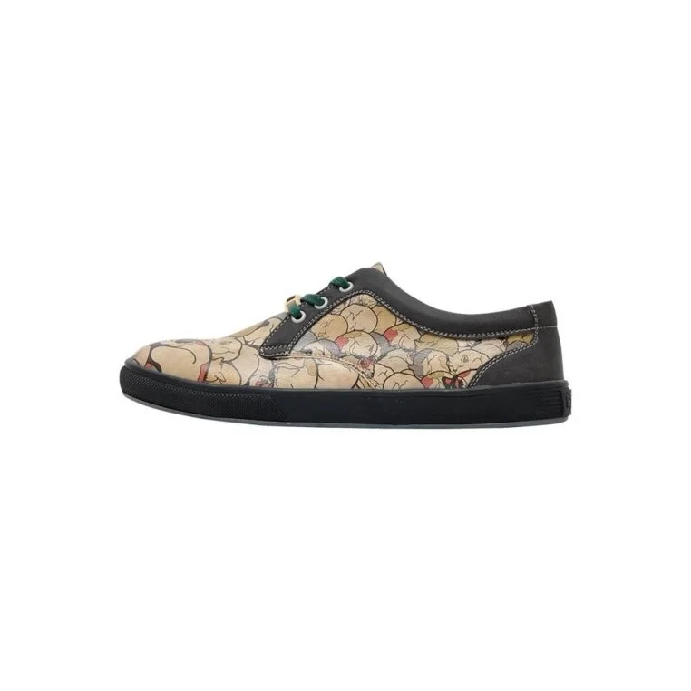 Women Vegan Leather Beige Sneakers - Sleeping Cats Design