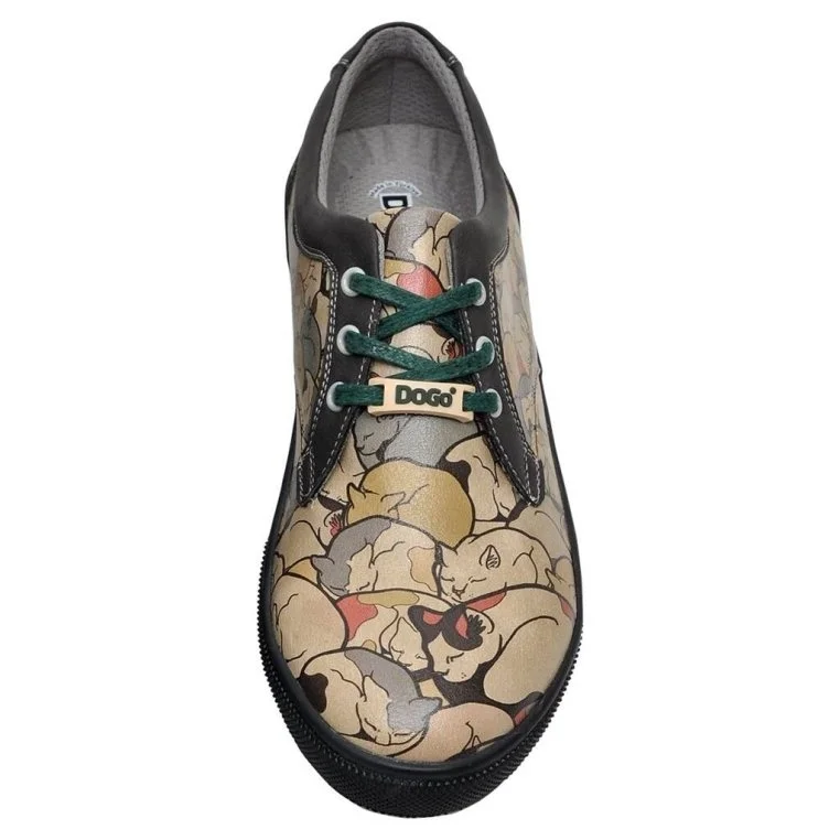 Women Vegan Leather Beige Sneakers - Sleeping Cats Design