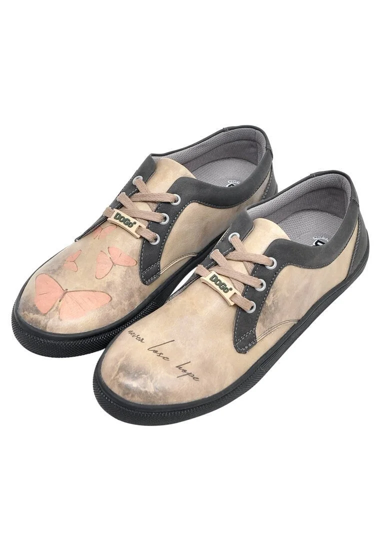 Women Vegan Leather Beige Sneakers - Never Lose Hope Design