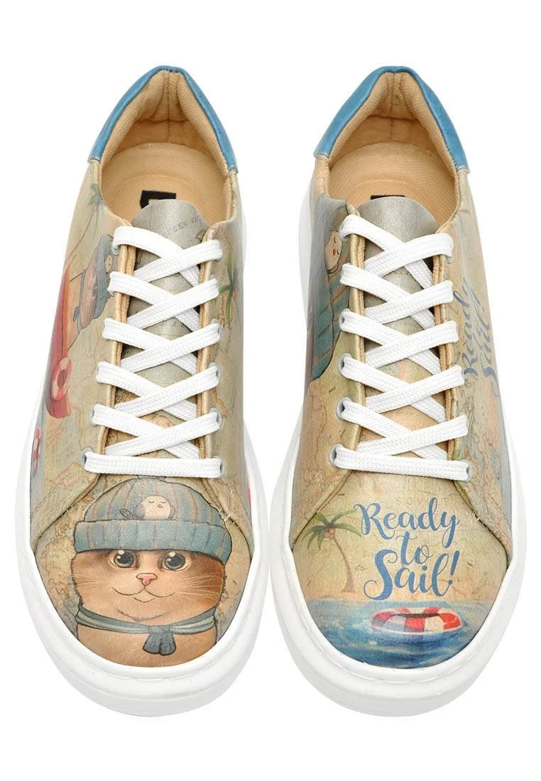 Women Vegan Leather Beige Sneakers - Ready to Sail Design
