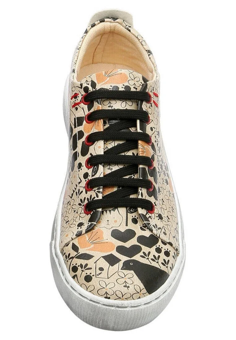 Women Vegan Leather Beige Sneakers - Go Home Design