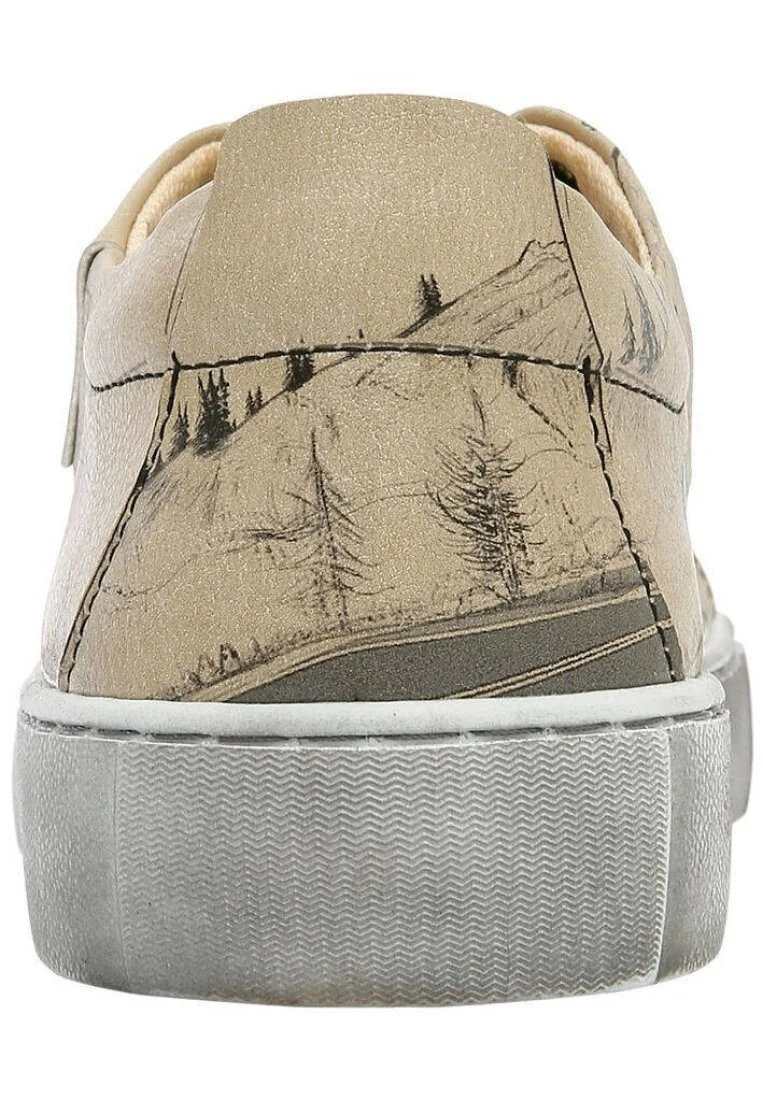 Women Vegan Leather Beige Sneakers - Adventure Awaits Go Find It Design