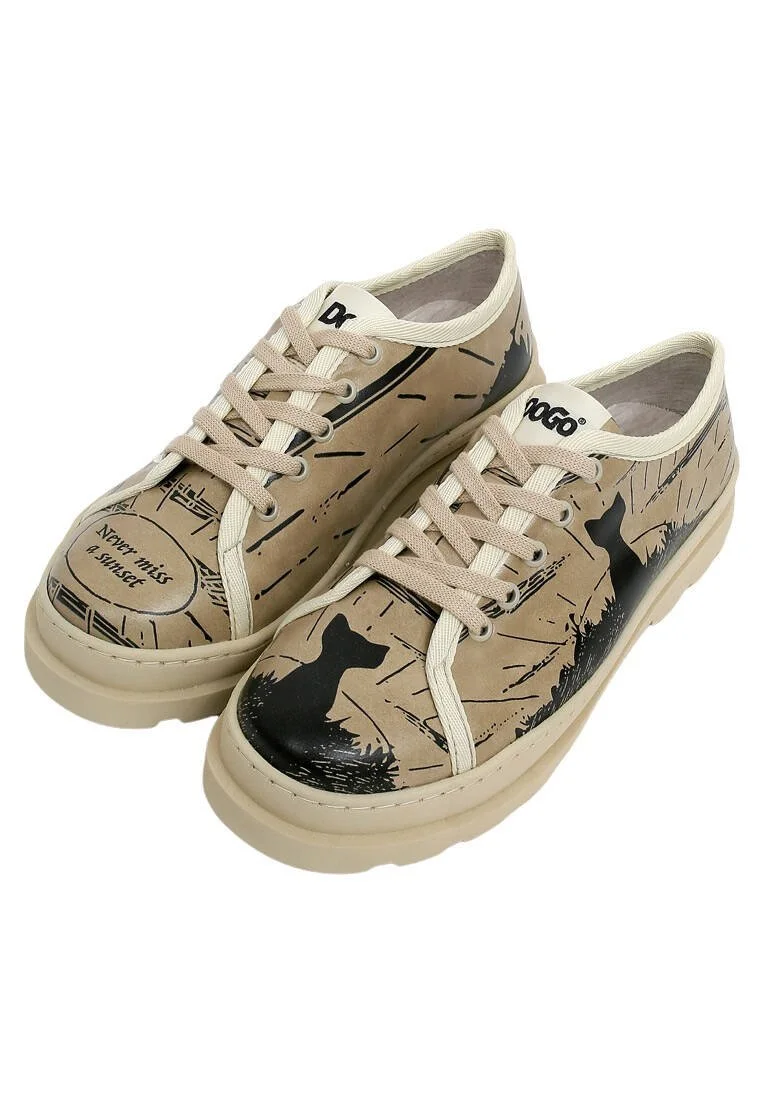 Women Vegan Leather Beige Sneakers - Never Miss a Sunset Design