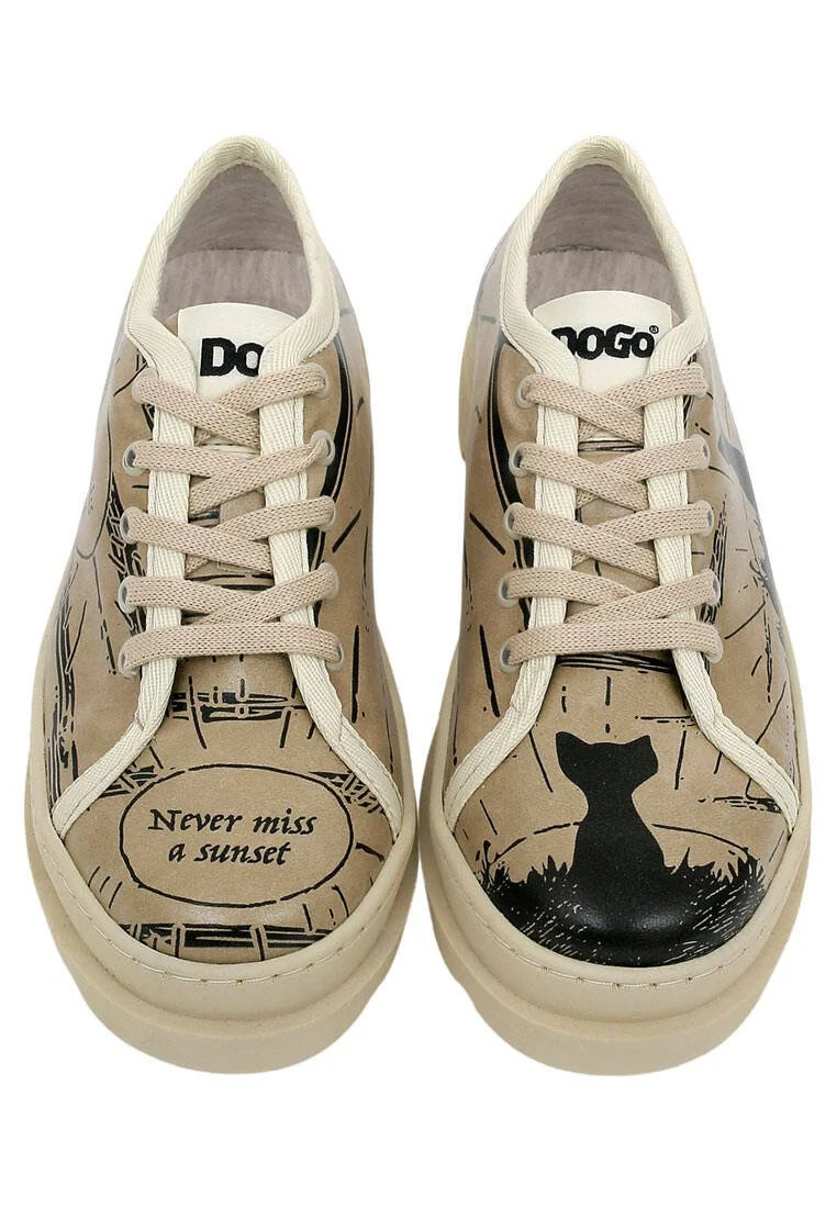 Women Vegan Leather Beige Sneakers - Never Miss a Sunset Design