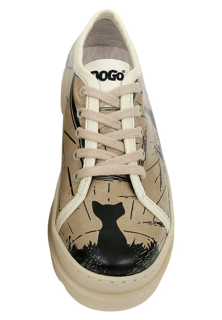 Women Vegan Leather Beige Sneakers - Never Miss a Sunset Design