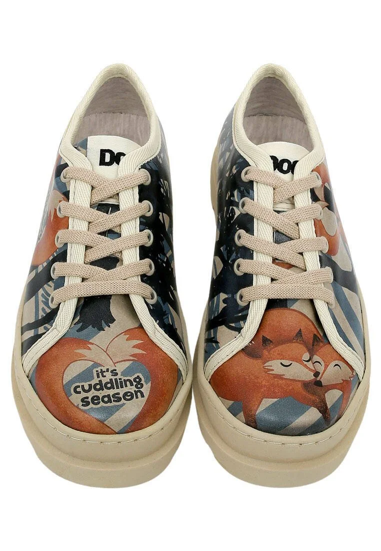 Women Vegan Leather Beige Sneakers - Cuddling Season Design