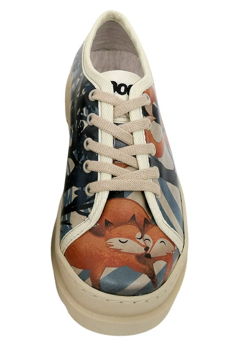 Women Vegan Leather Beige Sneakers - Cuddling Season Design