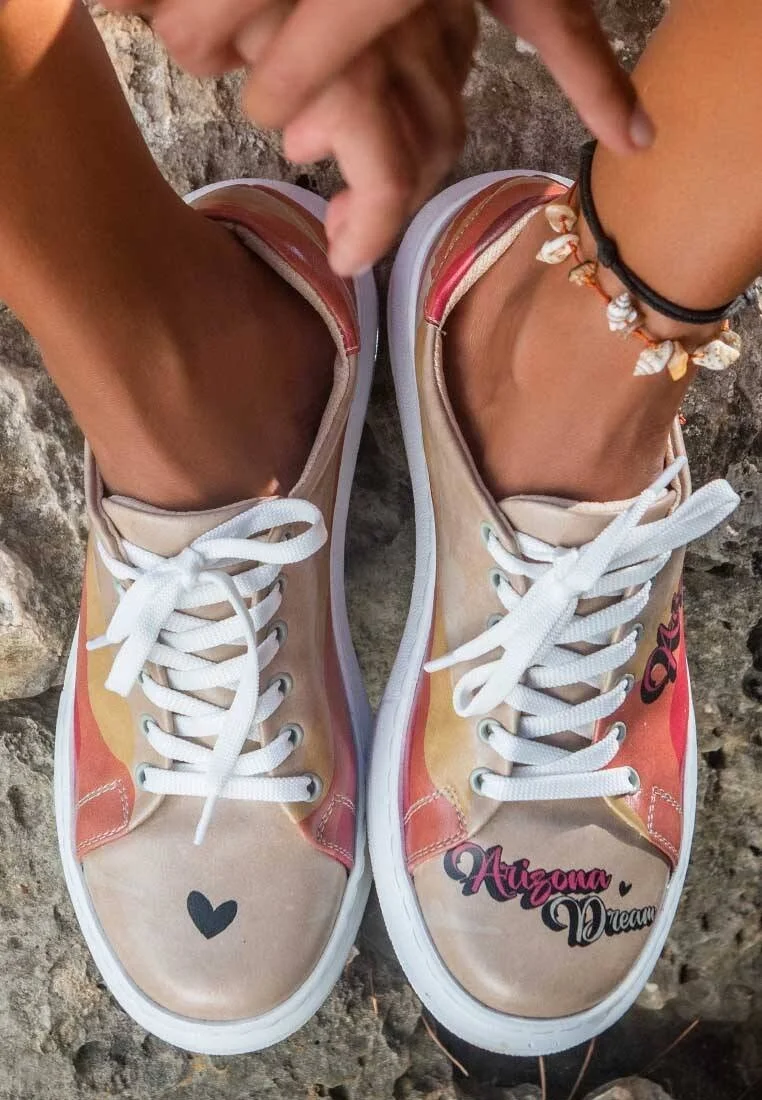 Women Vegan Leather Beige Sneakers - Arizona Dream Design