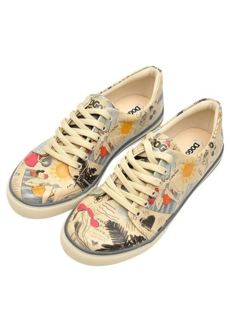 Women Vegan Leather Beige Sneakers - I Love Summer Design