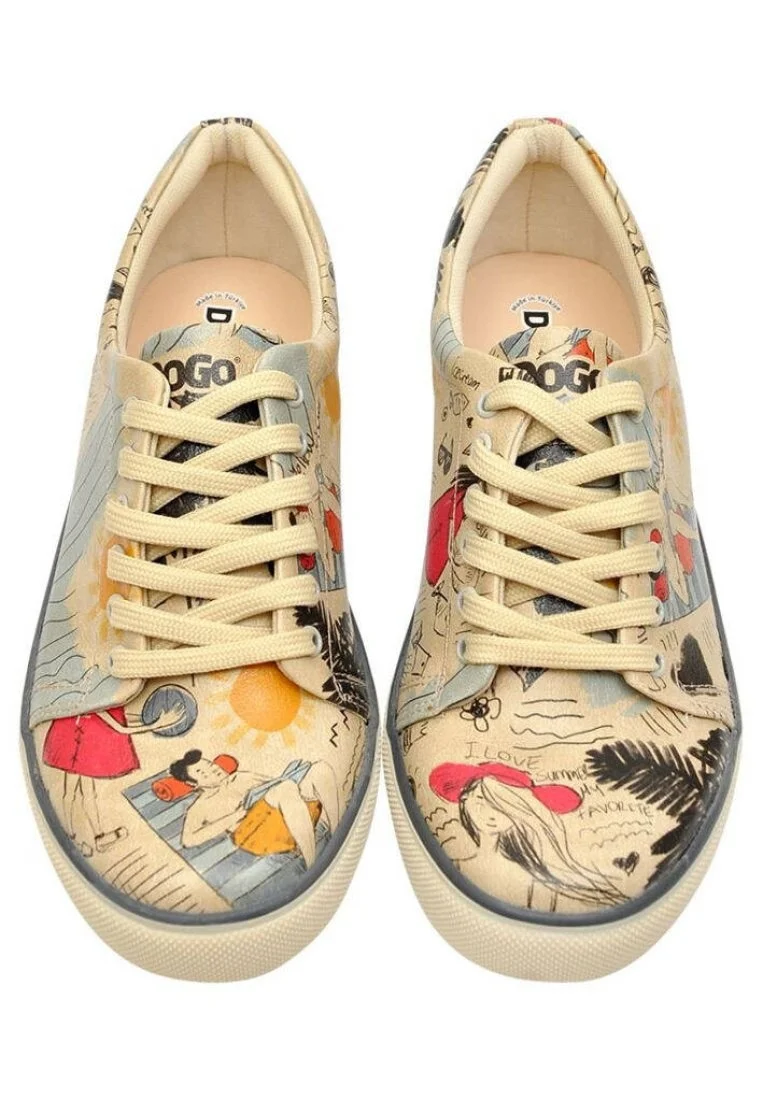 Women Vegan Leather Beige Sneakers - I Love Summer Design