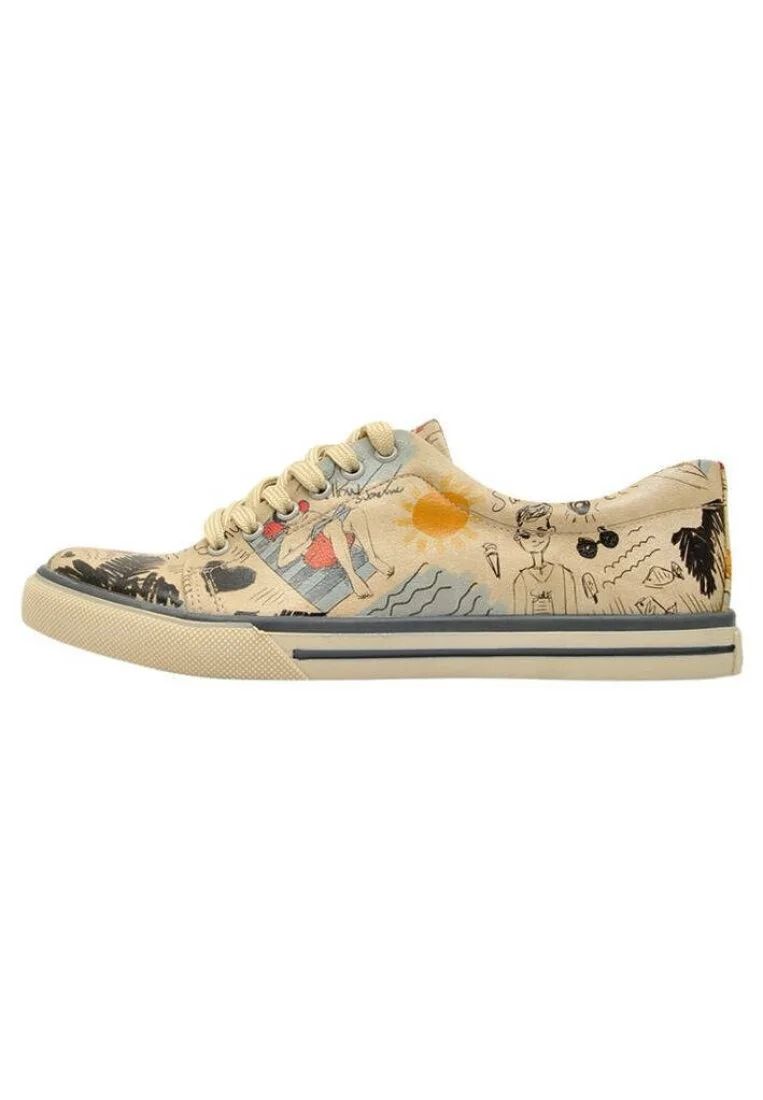 Women Vegan Leather Beige Sneakers - I Love Summer Design