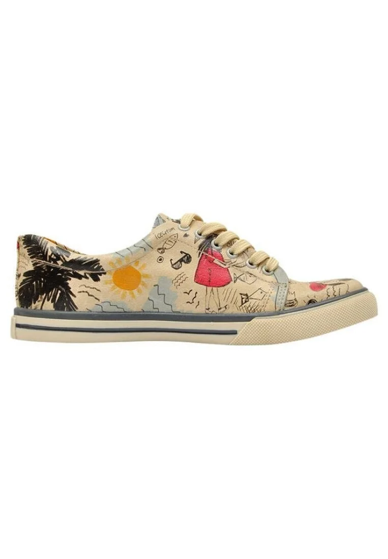 Women Vegan Leather Beige Sneakers - I Love Summer Design