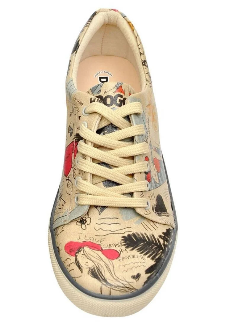 Women Vegan Leather Beige Sneakers - I Love Summer Design