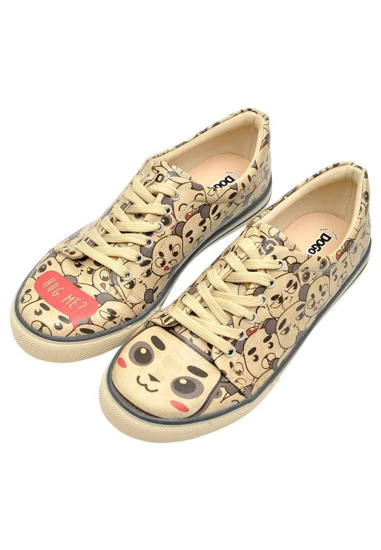 Women Vegan Leather Beige Sneakers - Hug Me Design