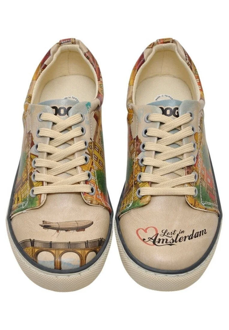 Women Vegan Leather Beige Sneakers - Lost in Amsterdam Design