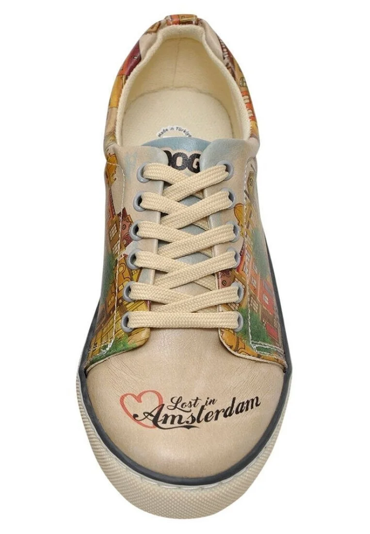 Women Vegan Leather Beige Sneakers - Lost in Amsterdam Design