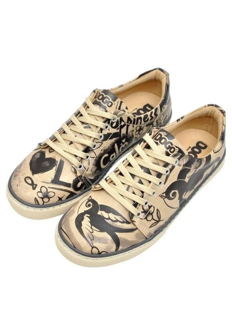 Women Vegan Leather Beige Sneakers - Sketch Design