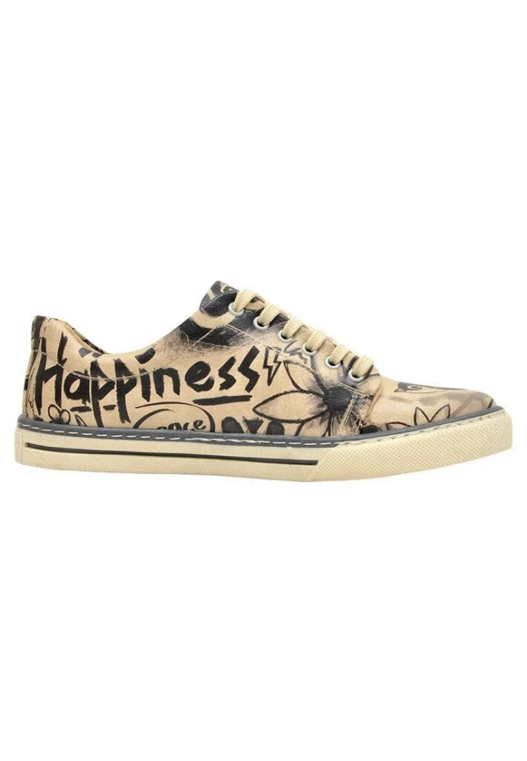 Women Vegan Leather Beige Sneakers - Sketch Design