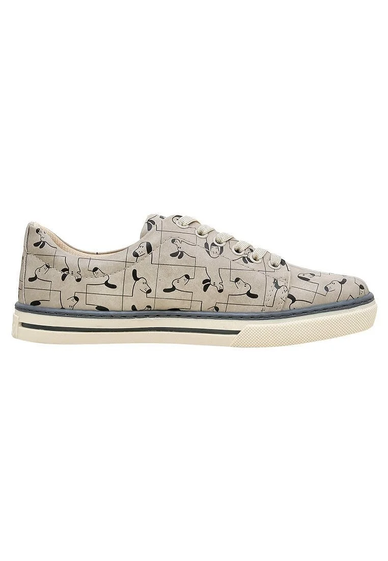 Women Vegan Leather Beige Sneakers - I Woof You Design