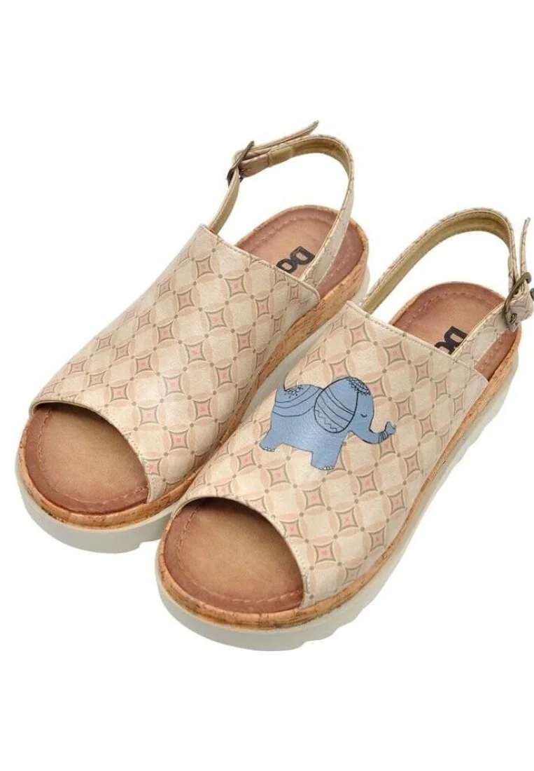 Women Vegan Leather Beige Wedge Sandals - Luck Design