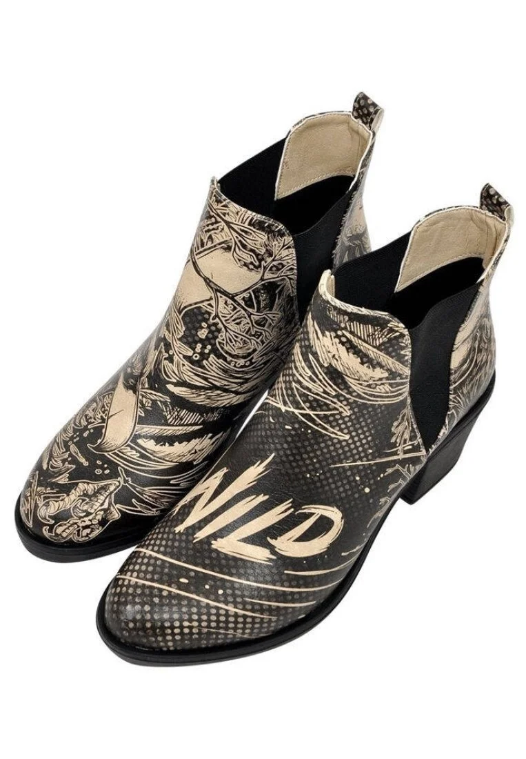 Women Vegan Leather Black Ankle Boots - Wild Design