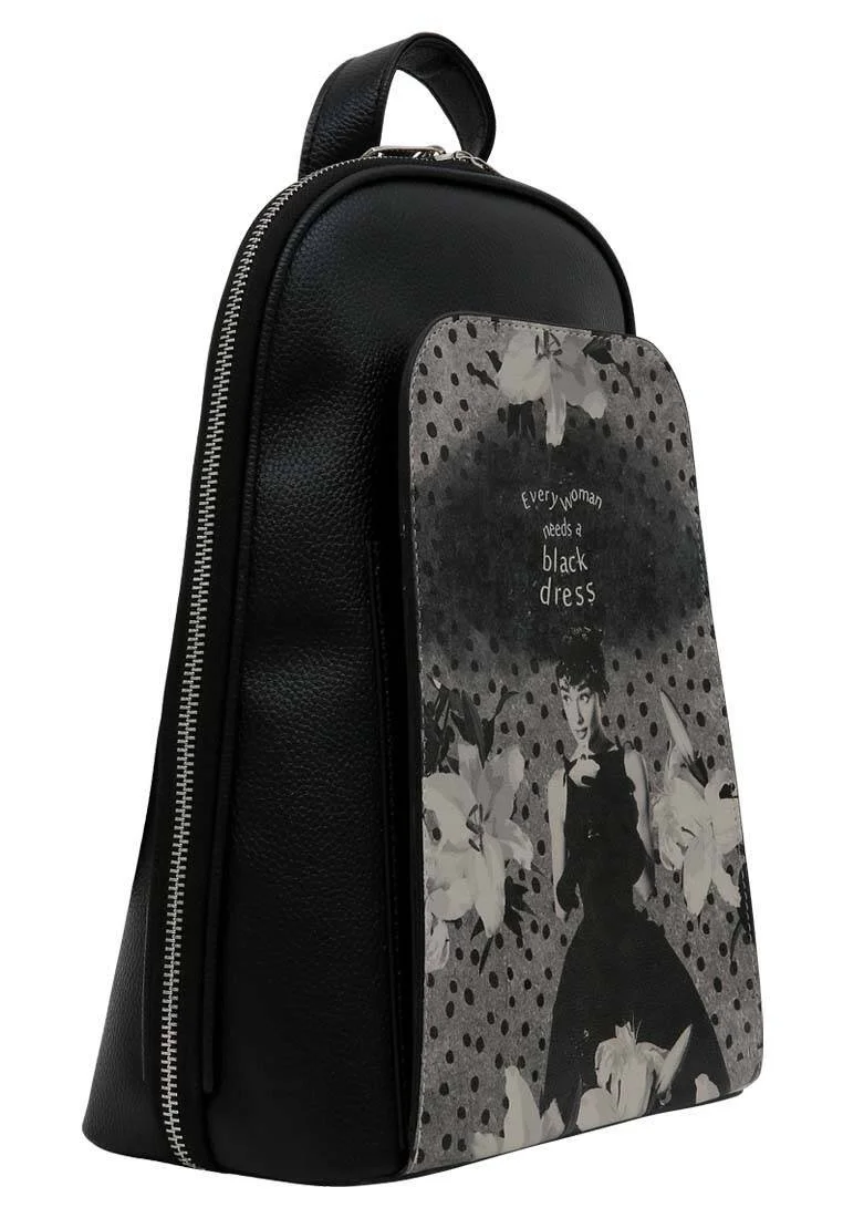 Women Vegan Leather Black Backpack - Black Dress Design