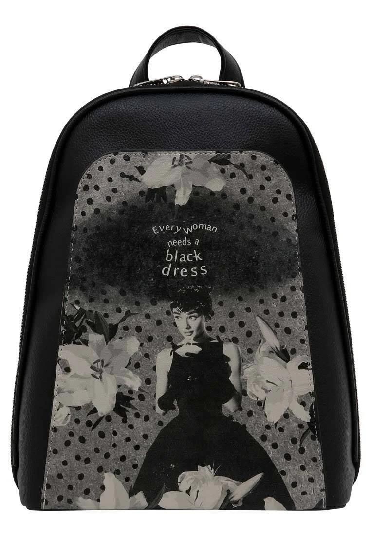 Women Vegan Leather Black Backpack - Black Dress Design