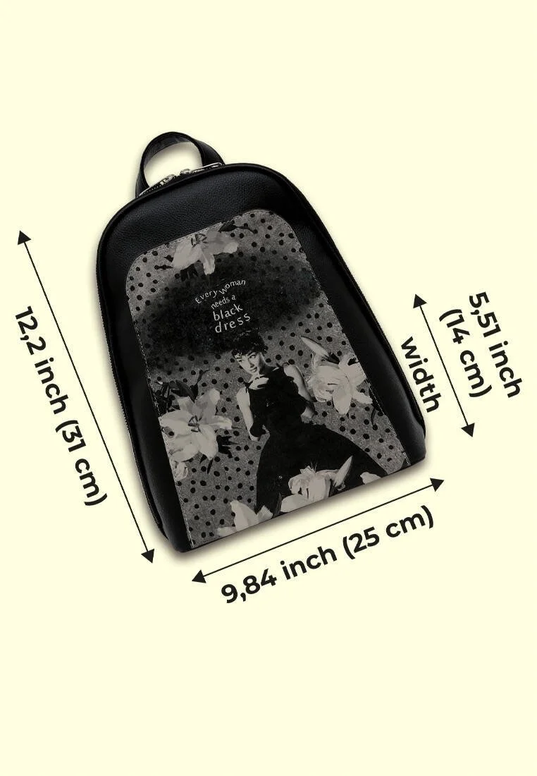 Women Vegan Leather Black Backpack - Black Dress Design