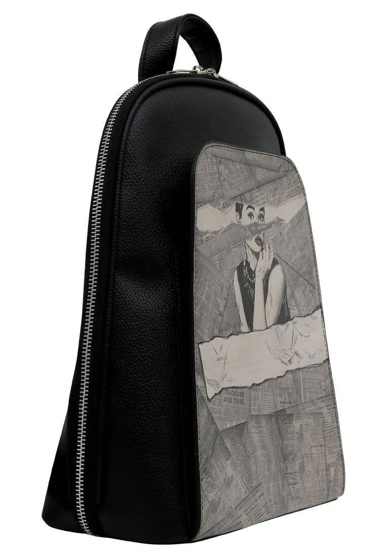 Women Vegan Leather Black Backpack - Go Back to Being Yourself Design