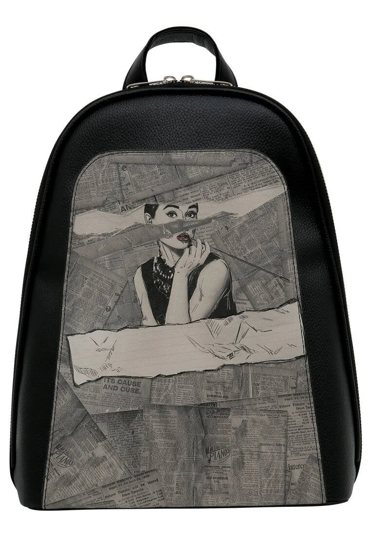 Women Vegan Leather Black Backpack - Go Back to Being Yourself Design