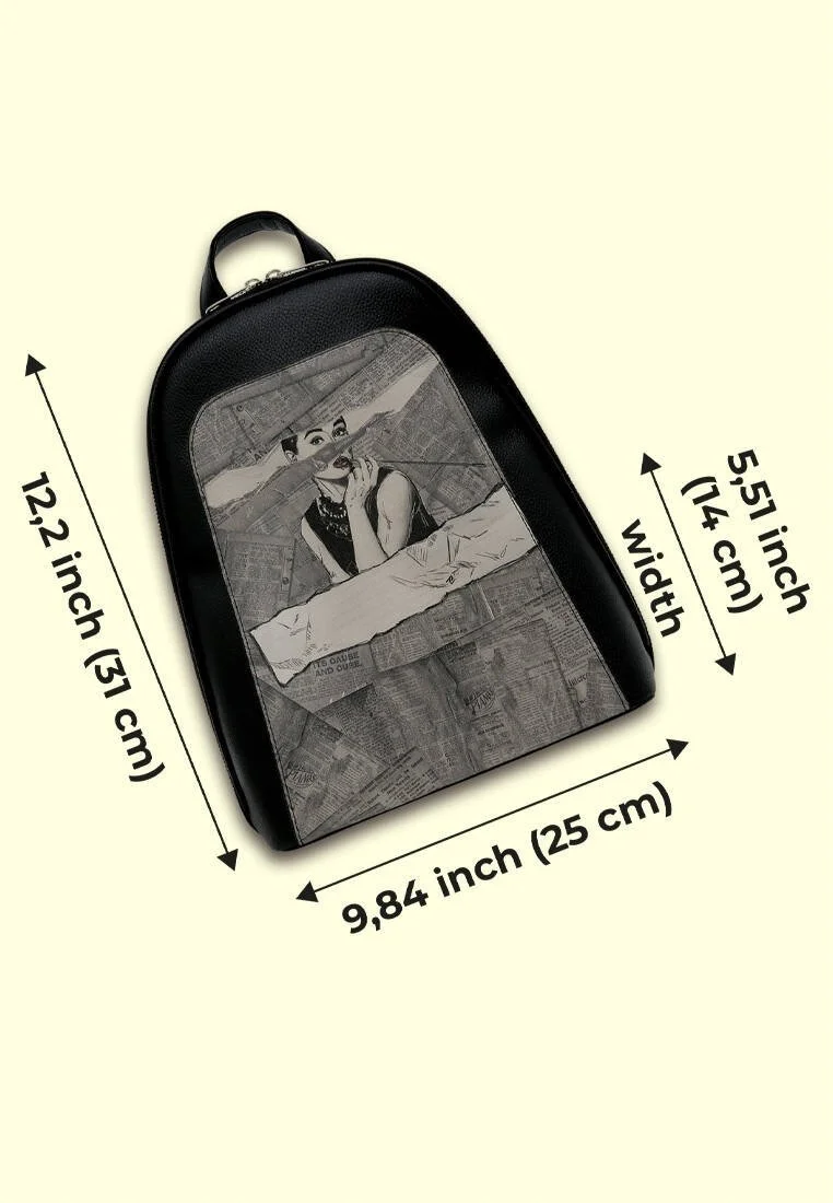 Women Vegan Leather Black Backpack - Go Back to Being Yourself Design