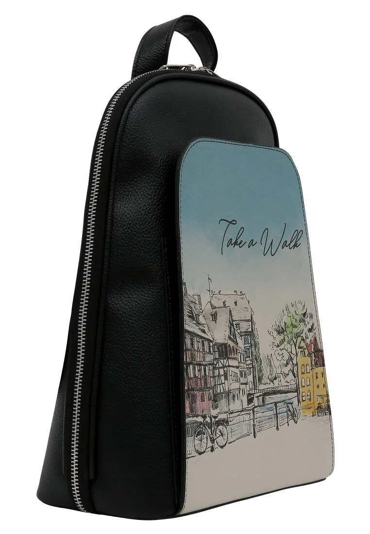 Women Vegan Leather Black Backpack - Take a Walk Design