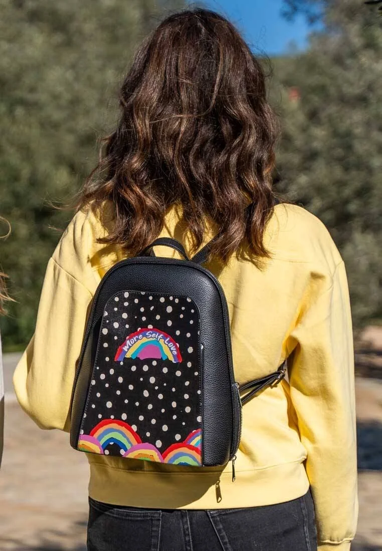 Women Vegan Leather Black Backpack - More Self Love Design