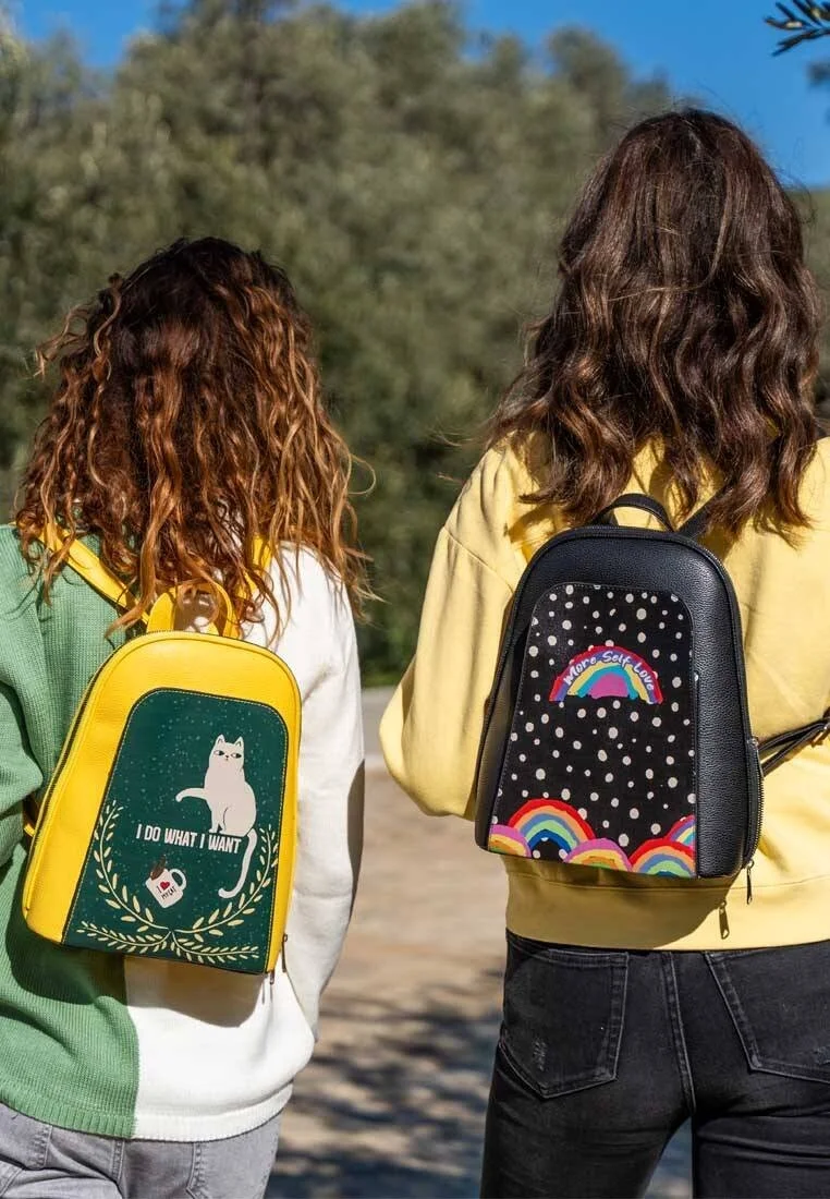 Women Vegan Leather Black Backpack - More Self Love Design