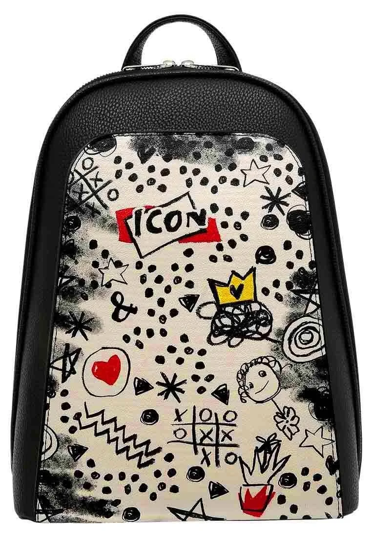 Women Vegan Leather Black Backpack - Icon Design
